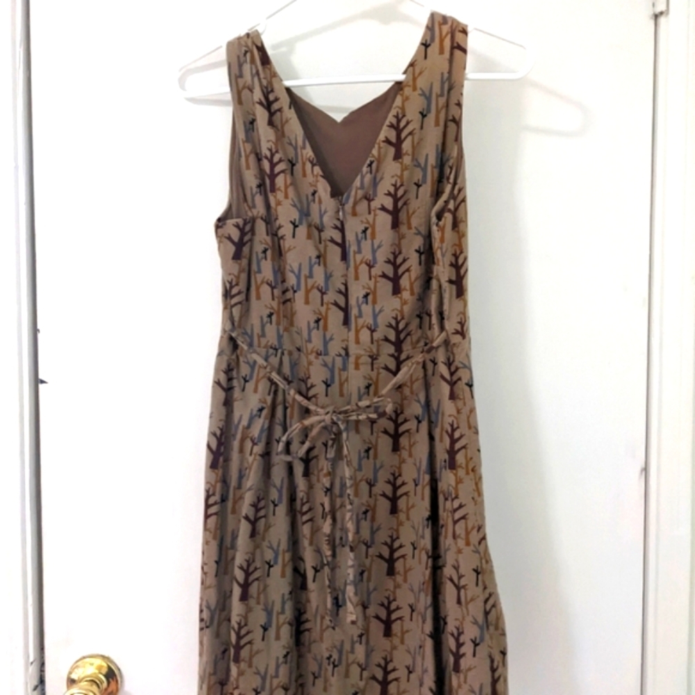 Sleeveless Tan Tree-Print Midi Dress - Picture 5 of 7